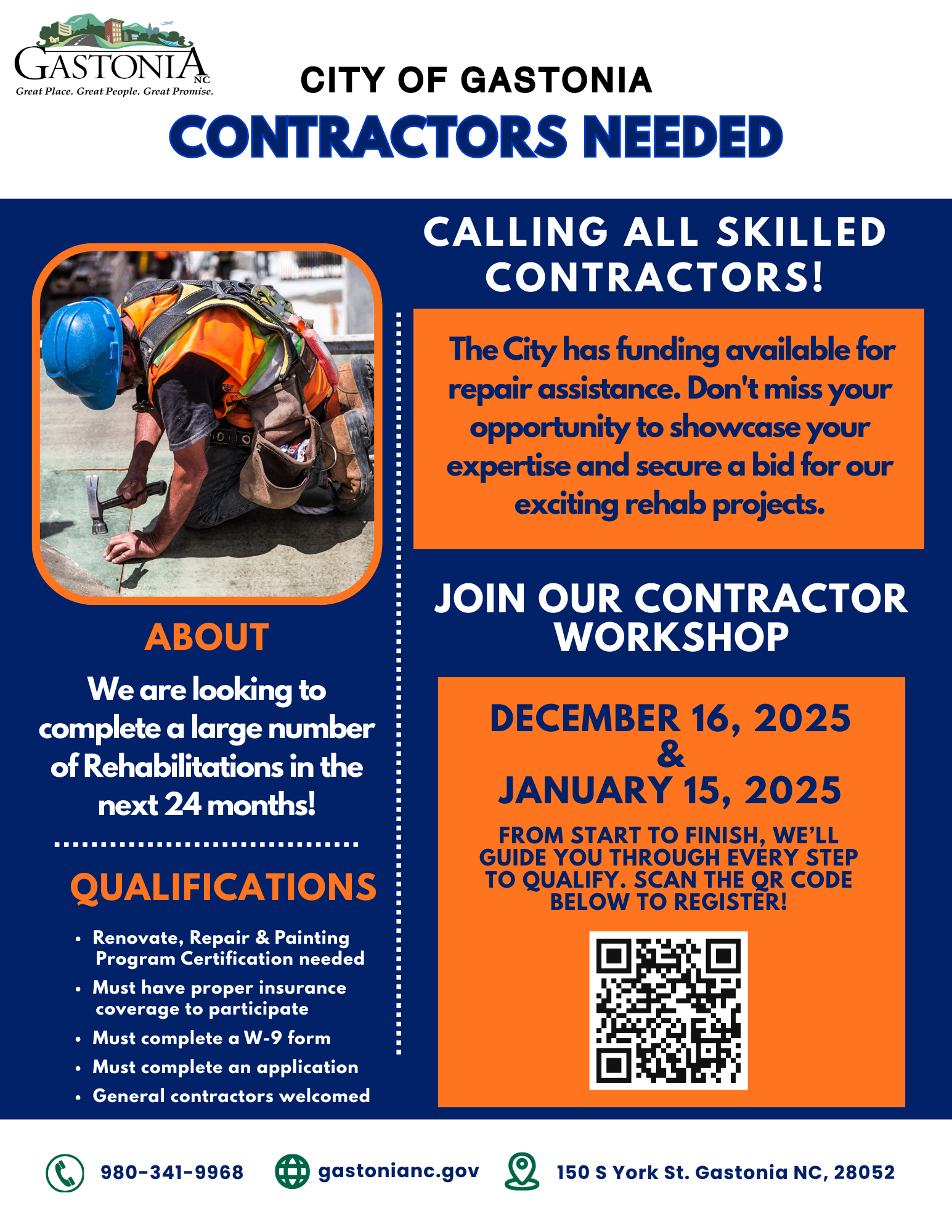 Contractors Workshop Flyer with information on training dates
