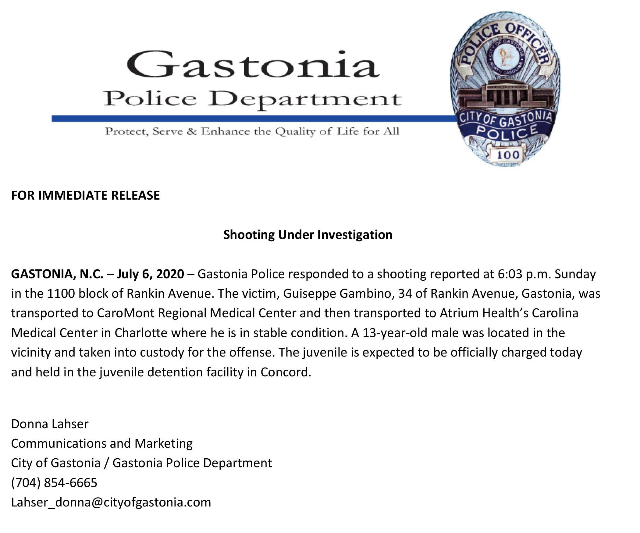 NR 2020 07 06 Shooting on Rankin Avenue under Investigation