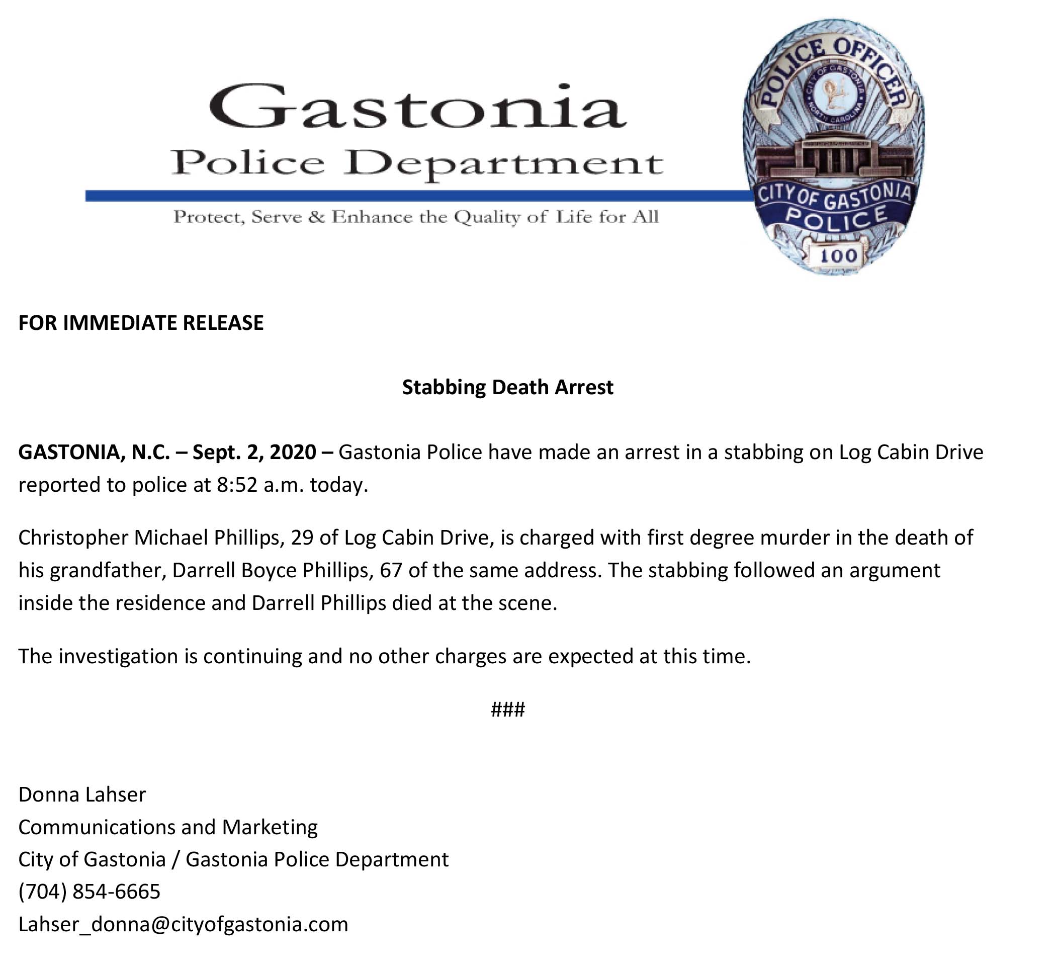 NR 2020 09 02 Stabbing Death Arrest