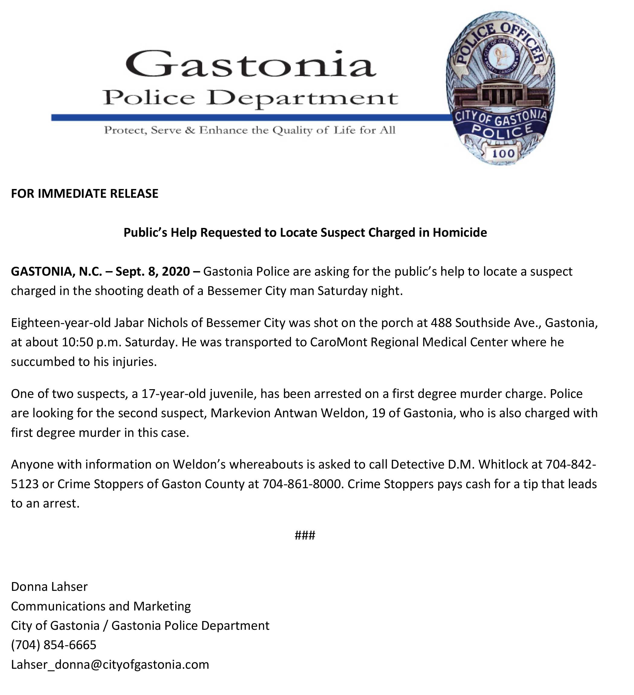 NR 2020 09 08 Publics Help Requested to Locate Homicide Suspect
