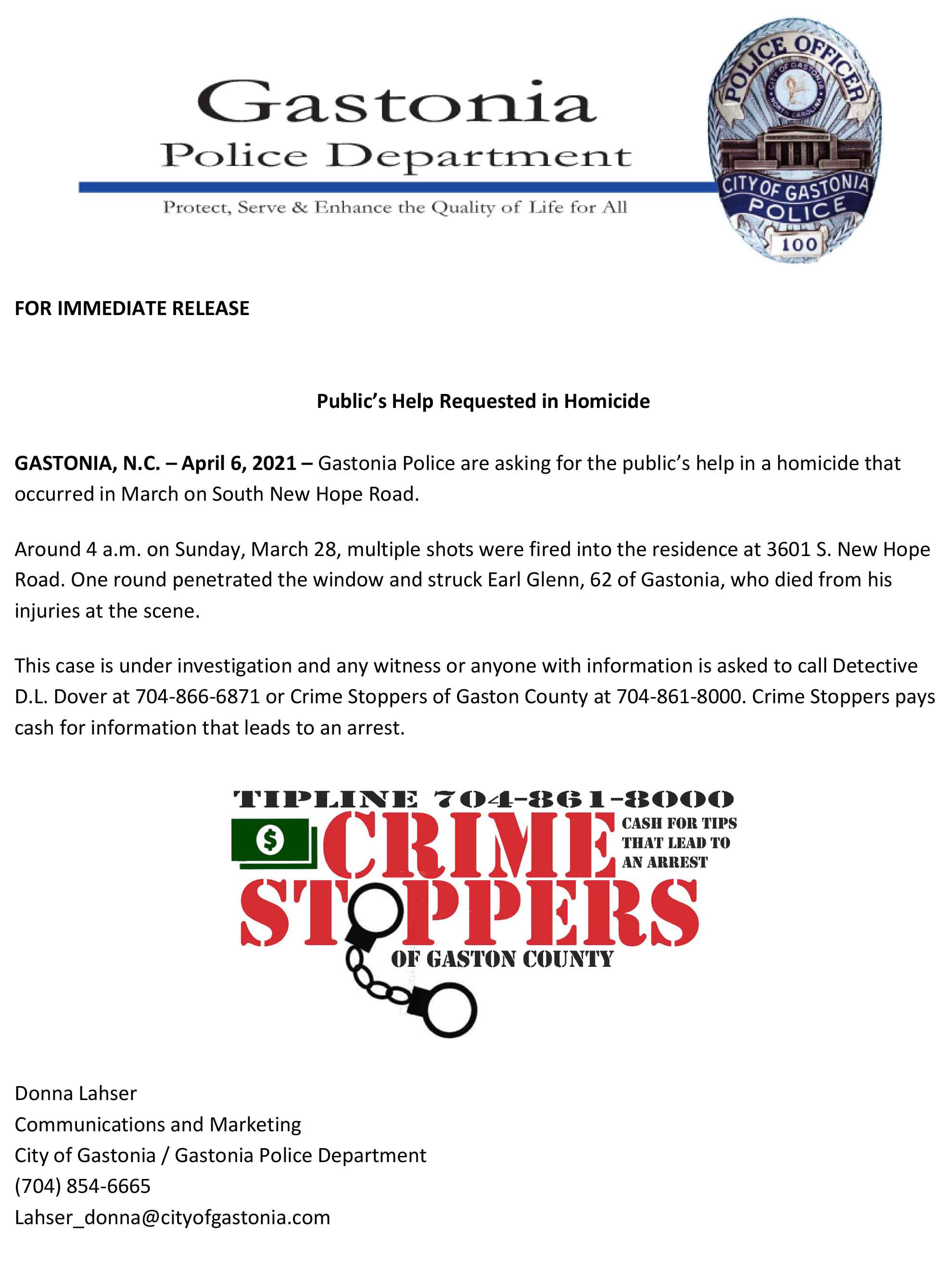 Publics Help Requested in Homicide Web