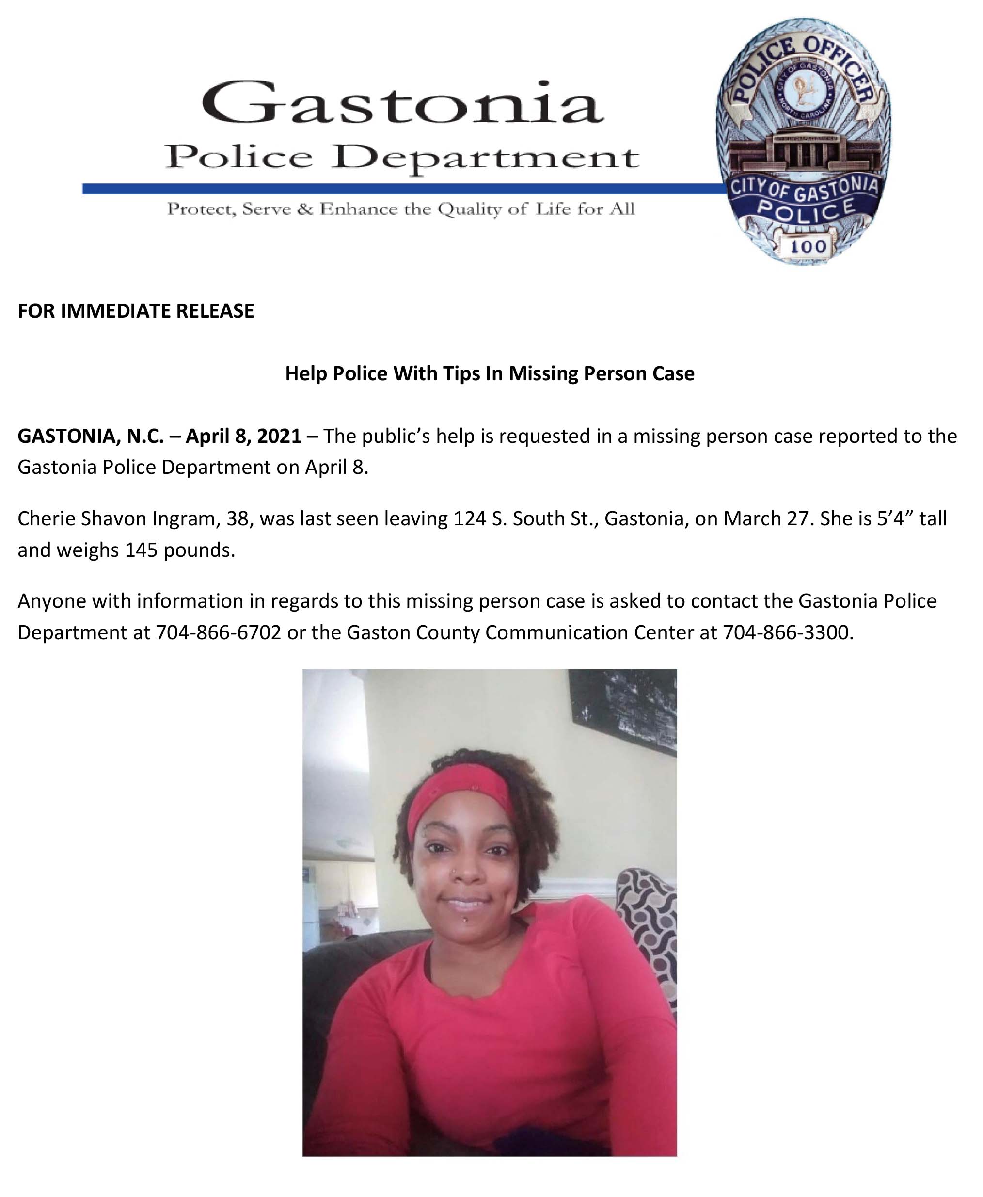 Publics Help Requested in Missing Person Case Cherie Shavon Ingram