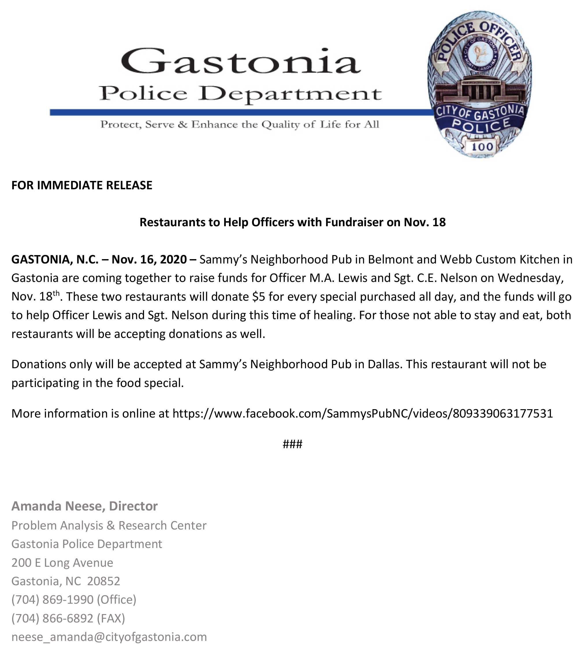 Restaurants to help officers hurt in shooting