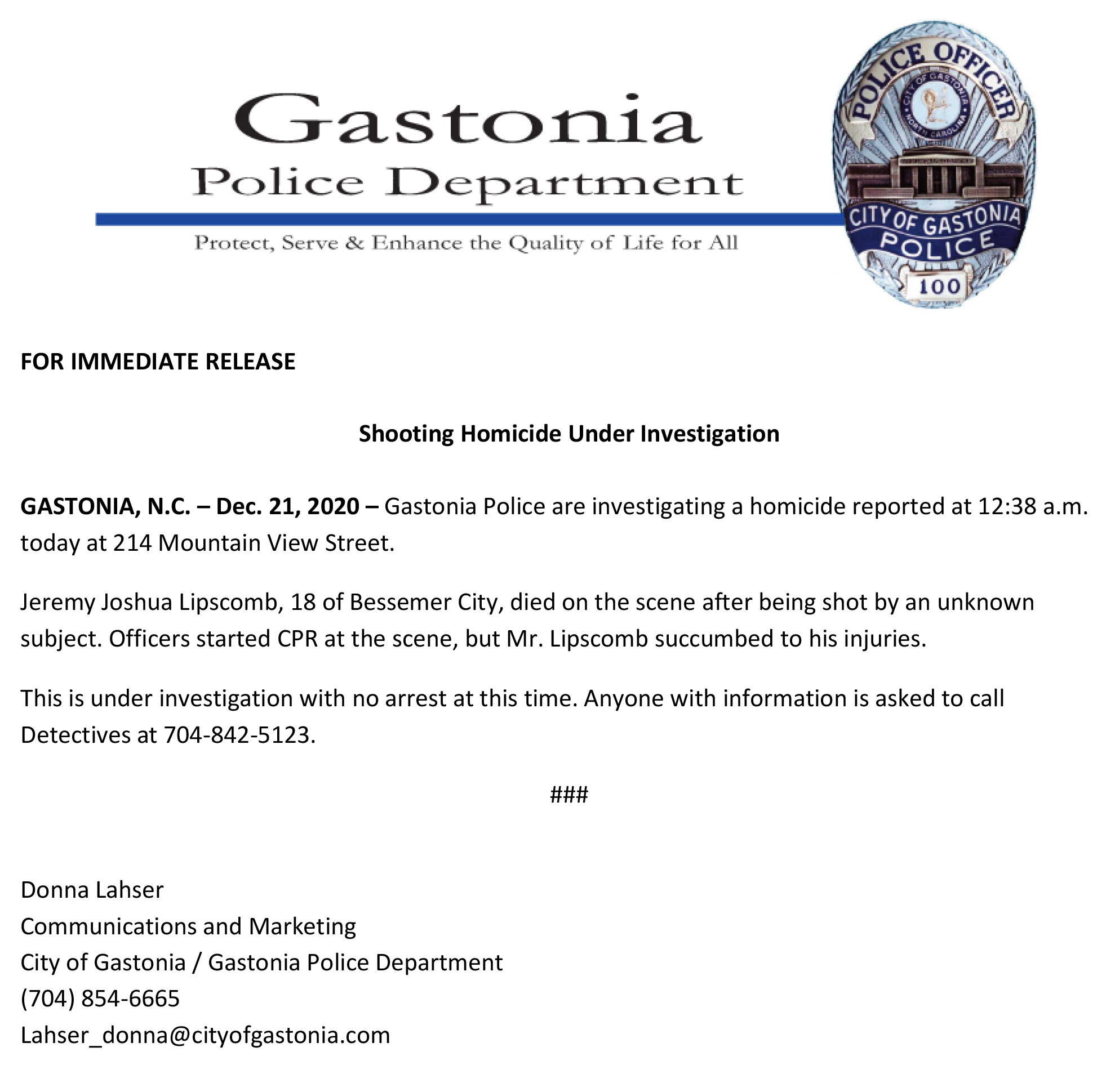 Shooting Homicide Under Investigation